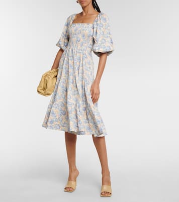 Floral shirred cotton-blend midi dress | Polo Ralph Lauren