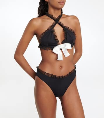 Ruffled crossover halter bikini top | Giambattista Valli