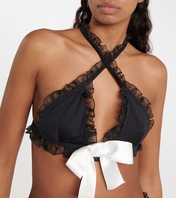 Ruffled crossover halter bikini top | Giambattista Valli