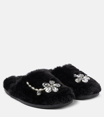 Embellished faux shearling slippers | Simone Rocha