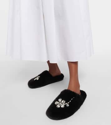 Embellished faux shearling slippers | Simone Rocha