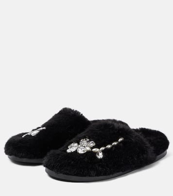 Embellished faux shearling slippers | Simone Rocha