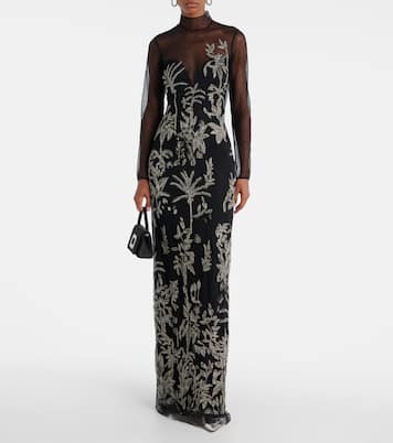 Marcella beaded open-back tulle gown | Costarellos