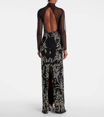 Marcella beaded open-back tulle gown | Costarellos