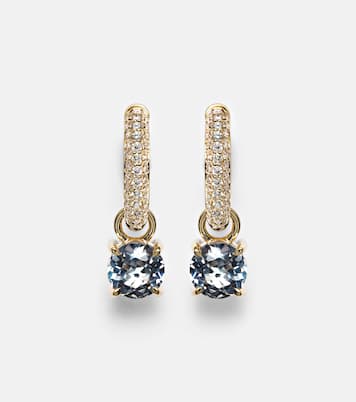 14kt gold huggie earrings with spinel and diamonds | Stone and Strand