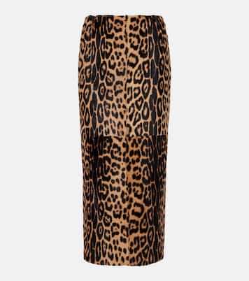 Elyse leopard-print shearling pencil skirt | Nour Hammour