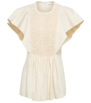 Smocked linen and silk twill top | Chloé