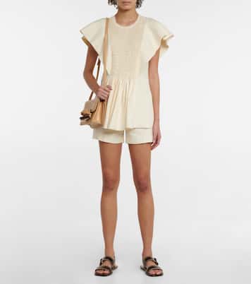 Smocked linen and silk twill top | Chloé