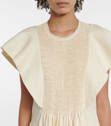 Smocked linen and silk twill top | Chloé