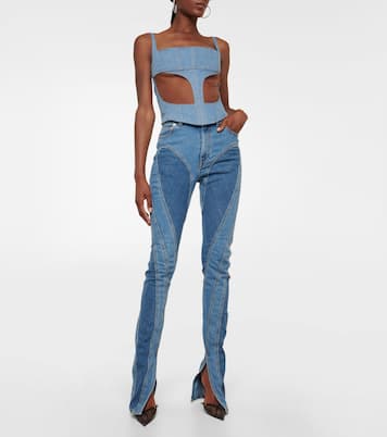 Denim and mesh corset top | Mugler