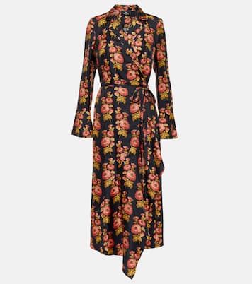 Robe portefeuille midi en soie à fleurs | Etro