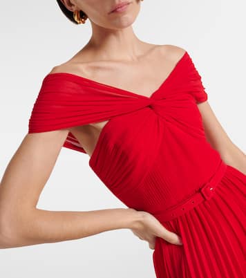 Pleated off-shoulder chiffon gown | Self-Portrait