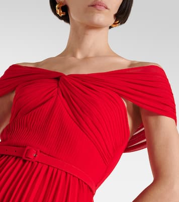 Pleated off-shoulder chiffon gown | Self-Portrait