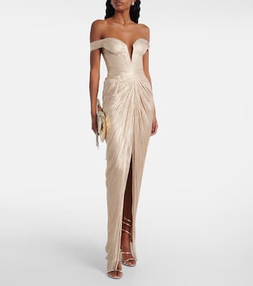 Abito lungo off-shoulder Diella in seta | Maria Lucia Hohan