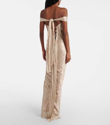 Abito lungo off-shoulder Diella in seta | Maria Lucia Hohan
