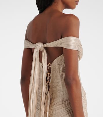 Abito lungo off-shoulder Diella in seta | Maria Lucia Hohan