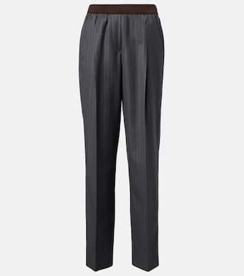 Pinstripe virgin wool wide-leg pants | Miu Miu