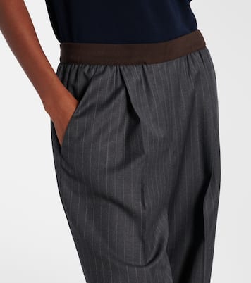 Pinstripe virgin wool wide-leg pants | Miu Miu
