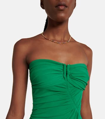 Strapless jersey ruched midi dress | Self-Portrait