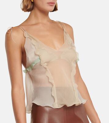 Sheer ruffled silk chiffon top | Fendi