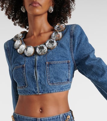 Giacca di jeans cropped con cristalli | Area