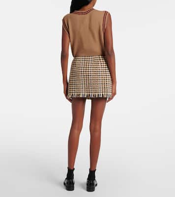 Fringed houndstooth wool-blend miniskirt | Prada