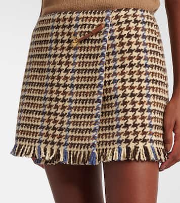 Fringed houndstooth wool-blend miniskirt | Prada