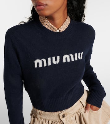 Pullover in lana e cashmere con intarsi | Miu Miu