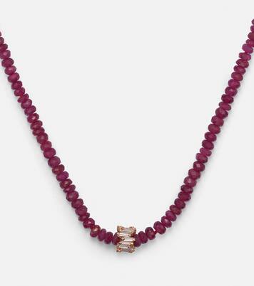 Infinite 18kt rose gold necklace with rubies and diamonds | Suzanne Kalan