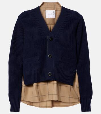 Layered wool-blend cardigan in blue - Sacai | Mytheresa Layered wool-blend cardigan in blue - Sacai | Mytheresa