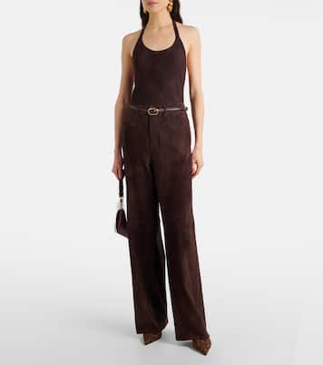 Pantaloni a gamba larga Mythéo in suede | Stouls