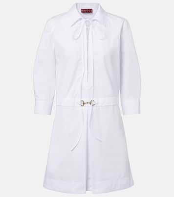 Abito corto in cotone con pelle | Gucci