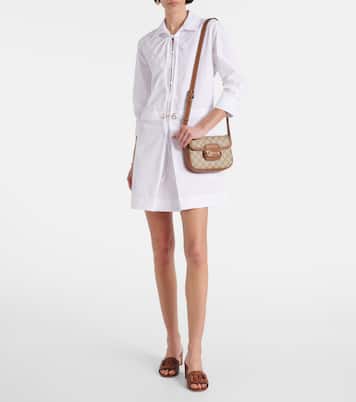 Abito corto in cotone con pelle | Gucci