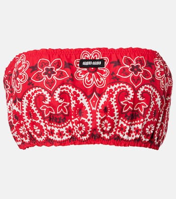 Printed cotton and linen poplin bra top | Miu Miu