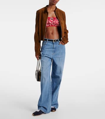 Printed cotton and linen poplin bra top | Miu Miu