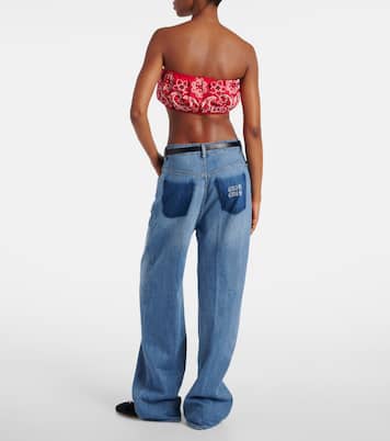 Printed cotton and linen poplin bra top | Miu Miu