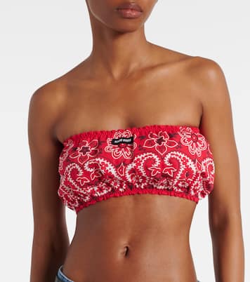 Printed cotton and linen poplin bra top | Miu Miu