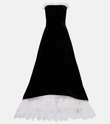 Laurette lace-trimmed velvet bustier gown | Costarellos