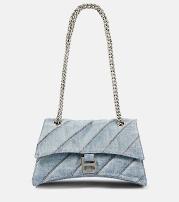 Borsa a spalla Crush Medium in denim | Balenciaga