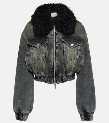 Faux fur-trimmed denim jacket | Blumarine
