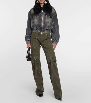 Faux fur-trimmed denim jacket | Blumarine