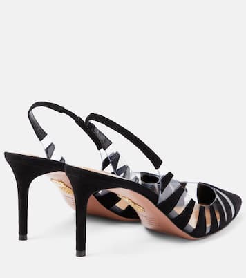 حذاء سلينغ باك من PVC والجلد السويدي Hot Rumor 75 | Aquazzura