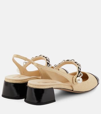 Pumps slingback in rafia con pelle | Miu Miu