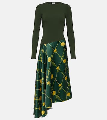 Abito midi in jersey e raso con stampa | Burberry