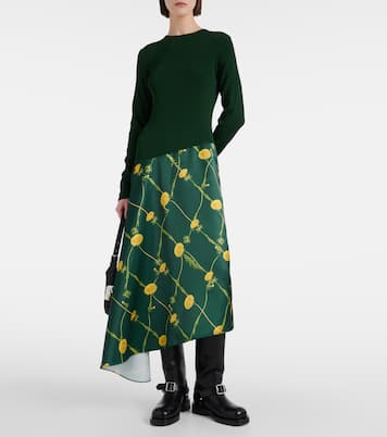 Abito midi in jersey e raso con stampa | Burberry