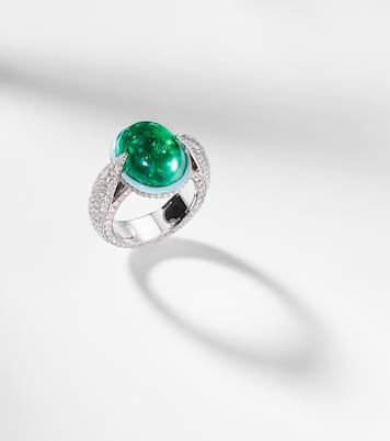 Anello in oro bianco 18kt con smeraldi e diamanti | Kamyen