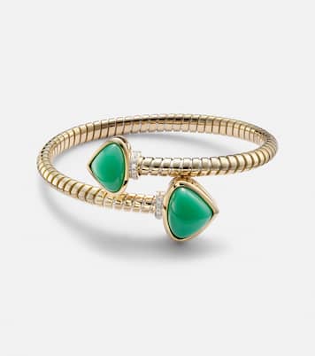 Trisolina Bypass 18kt gold cuff bracelet with diamonds and chrysoprase | Marina B