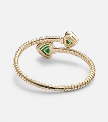 Trisolina Bypass 18kt gold cuff bracelet with diamonds and chrysoprase | Marina B