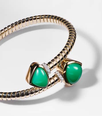 Trisolina Bypass 18kt gold cuff bracelet with diamonds and chrysoprase | Marina B