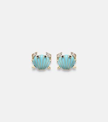 Crabe Coquillage 9kt gold earrings with gemstones | Yvonne Léon